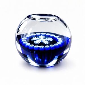 Cobalt Blue Glass Snowflake Art Paperweight